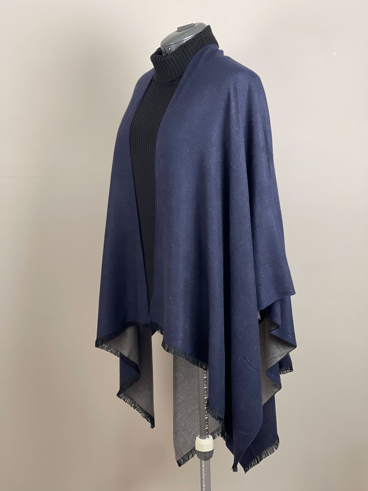 Cashmere Cape. Navy & Gray Reversible