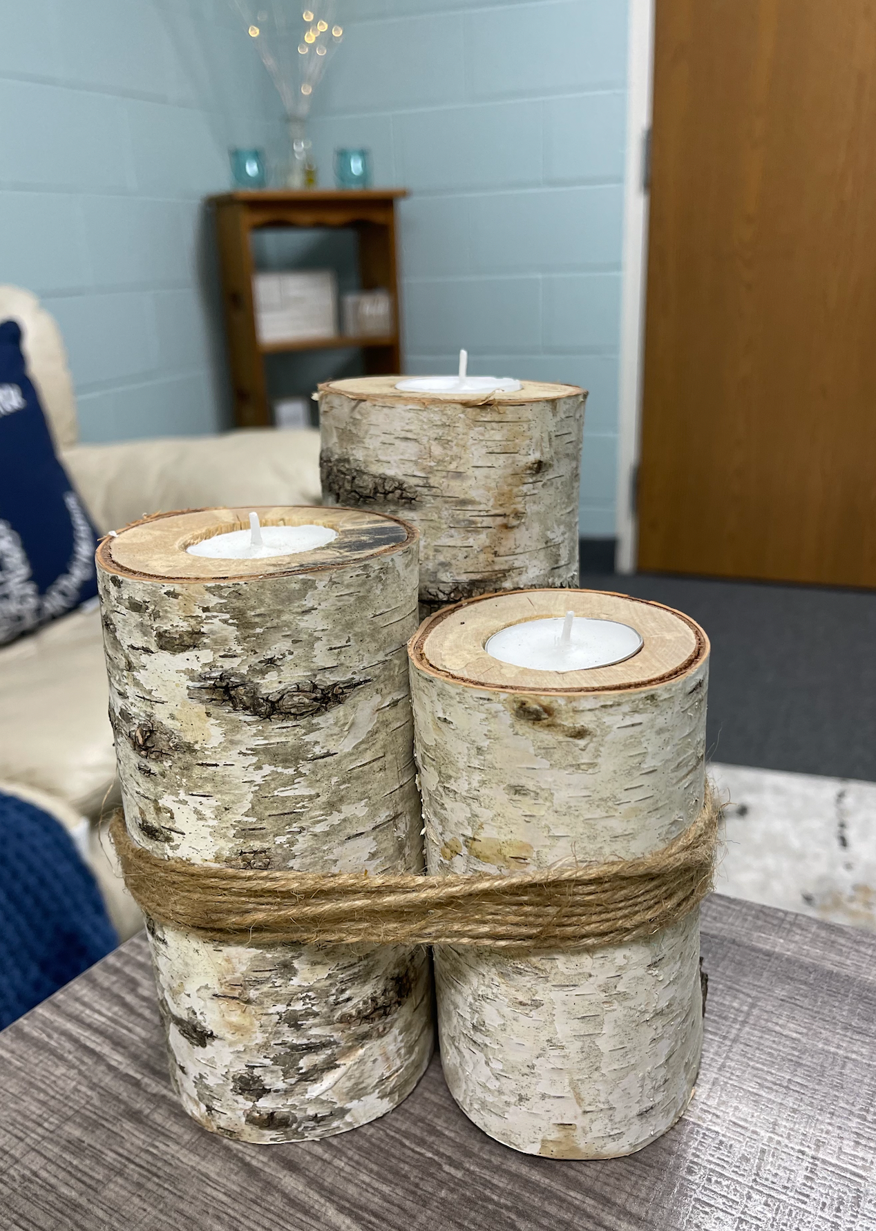 Rustic Wood Logs Three Candle Holder