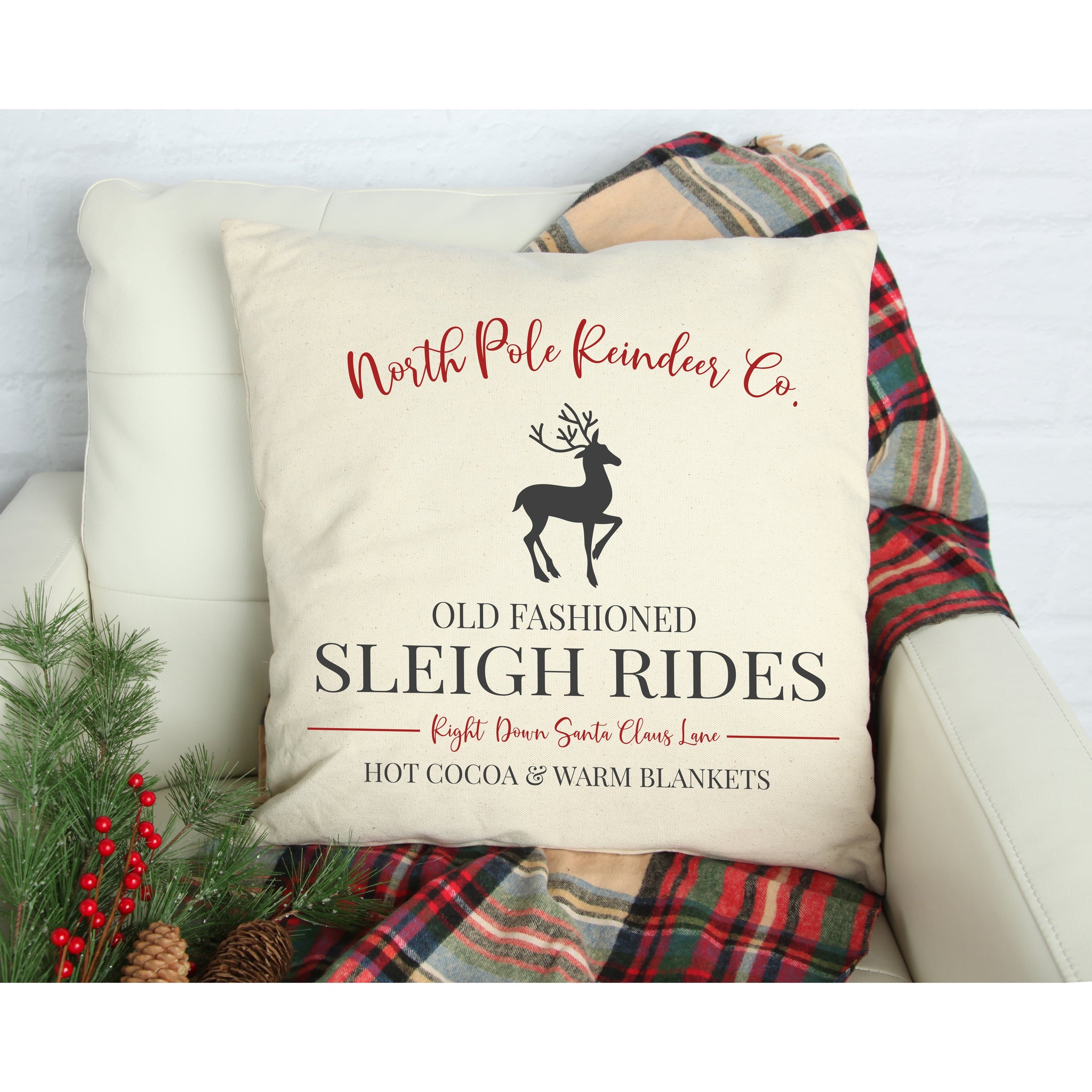 Old Fashioned Sleigh Rides Pillow Cover. 17 x 17”